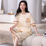 甜桔子睡衣女夏天短袖七分裤纯棉睡衣韩版圆领甜美春秋季短裤家居服外穿 BC68047【七分裤套装】 XL码身高168-173 体重120-140