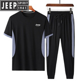 JEEP SPIRIT吉普短袖t恤男潮流上衣冰丝棉打底衫半袖两件套夏装白色体恤休闲 2069黑色(短袖+长裤) XL 125-140斤