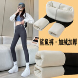 妃施奥2025高腰鲨鱼裤女外穿春秋冬加厚飞机收腹提臀瑜伽裤黑打底裤 灰色加绒加厚飞机标 L/建议100-125斤