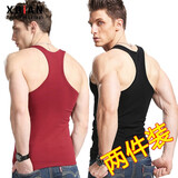 续点工字背心男夏季弹力修身休闲健身紧身运动跨栏棉男士吊带无袖坎肩 枣红+黑色 2XL 码140-152斤左右修身版型