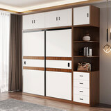 旭彩【24小时闪发】衣柜推拉门实木质简易柜子卧室家用衣橱大衣柜 白色+胡桃色 120长主柜