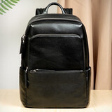 麦为商务休闲真皮双肩包男士学生电脑包头层牛皮背包大学生书包旅行包 黑色