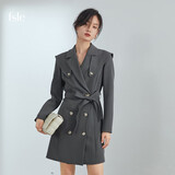 范思蓝恩范思蓝恩 2021秋装新款西装连衣裙设计感小众别致气质裙子 烟灰色 S