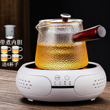 borun HOME锤纹侧把玻璃壶加厚耐高温过滤养生泡茶壶电陶炉煮茶器普洱小青柑烧水煮茶壶茶具套装 锤纹壶750ML+鼓型白色茶炉