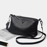 荟妮包包女真皮斜挎单肩包多隔层拉链大容量妈妈包中老年女式女包小包 黑色