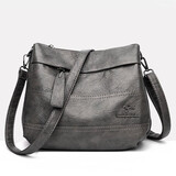 瑾安（JINAN）真皮女包斜挎包包牛皮软皮百搭中年妈妈包大容量三层单肩包女士包 灰色小号