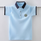 伴1号（BANYIHAO）男童短袖T恤夏季夏天衣服翻领POLO衫棉宽松儿童上衣男孩中大童 浅蓝色 170
