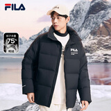 斐乐（FILA） 官方羽绒服情侣款冬季休闲运动连帽长袖印花保暖外套男女装上衣 正黑色-BK L 175/96A