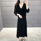 妮曼琪 连衣裙2022春秋季新款吊带仙女长子镂空针织衫女装潮 黑色 均码（85-138斤）