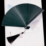林木岛中国风全竹扇子女士日式和风古风古典黑折扇小巧汉服跳舞蹈扇随身 全竹素面墨绿16cm