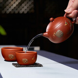 万壶园 紫砂壶泡茶壶宜兴原矿朱泥手工功夫茶具套装水壶名家经典球孔西施壶泡茶器居家办公茶道茶具礼盒装 一壶二杯 套装
