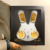 悦草妃宝宝手足印泥手脚印胎毛纪念品胎发制作新生婴儿满月百天礼物满月 可爱兔黑胡桃木色经典相框