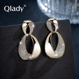 Qlady女士时尚个性耳环女圆圈大气新款潮流925银针耳钉小众设计感银高级感装饰耳饰女气质长款 咖金色