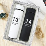 优乾图保温杯情侣款高颜值水杯一对装情人节礼物送男女朋友创意礼品 1314情侣杯礼盒套装-黑白款500ml