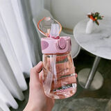 畅印水杯女可爱夏季便携高颜值奶瓶儿童带吸管杯子学生成人 糖果吸管杯【粉色】 400ml 单杯