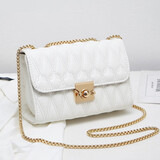 龙杰伦女学生包包斜挎包韩版小方包新款斜挎包时尚小香风菱格单肩链条包 大号白色