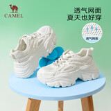 骆驼（CAMEL）老爹鞋女网布皮面拼接双系带厚底休闲鞋 L23S703108W 米白透网 39