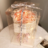 木丁丁【灯光礼盒】玫瑰永生花束装饰摆件工艺品桌面客厅情人节新年礼物 渐变粉礼盒【礼袋+灯串+贺卡】