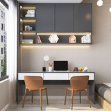 海瑞森【免费定制】海瑞森 双人书桌书架书柜一体电脑桌卧室书桌学习桌 C04深灰色+浮雕白 长1600*深600