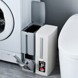 尘博士窄缝马桶刷垃圾桶 卫生间一体式长方形厕所扁平小纸篓 带盖家用 白色14*24*42cm