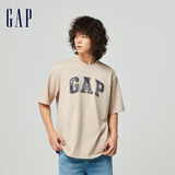 Gap男女装春秋LOGO设计感字母经典圆领纯棉短袖T恤885842 浅棕色 XL (180/100A) 亚洲尺码