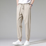 杉杉【薄款透气】休闲裤男夏季新款凉感裤子纯色系带微弹束脚长裤子男 卡其 均码 185/84A