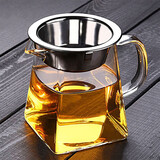 宣室堂 透明玻璃公道杯家用耐热功夫茶具配件带不锈钢过滤茶漏 加厚过滤茶网茶海分茶器小号玻璃杯子滤茶器 公道杯+茶漏350ml