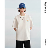 bosie【小花人系列】夏季新款短袖T恤男女情侣刺绣基础简约圆领上衣 白色 L