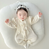 卿宝蓓婴儿衣服女宝宝春装超萌可爱3个月连体衣6秋新生儿套装洋气外出服 米色女孩蝴蝶结（无发饰） 73cm 73码4-8个月 身高63-70厘米