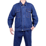 电焊牛仔工作服套装男纯棉加厚防烫耐磨建筑工地汽修劳保工作服男 03拉链款（套装） XL 175