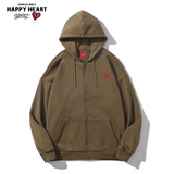 查尔斯桃心开衫连帽卫衣男女情侣同款春秋薄款宽松休闲拉链外套 咖啡色 M 