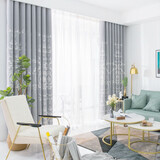 灵水绣简约高遮光窗帘布纱一体双层纱帘U型L飘窗榻榻米窗纱卧室客厅短帘 烟灰+纱（布纱一体 定制挂钩式一米 米