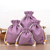别颖（ROMANZO）棉麻布袋子小杯袋首饰包收纳袋束口袋抽绳手工锦囊文玩袋盘珠袋 浅紫色 10*14厘米【5个装】