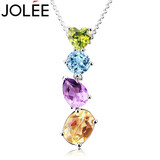 JOLEE项链水晶S925银吊坠时尚饰品彩宝托帕石锁骨链送女生礼物一物一证