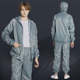 KXRIC防尘衣服工作服工业粉尘打磨灰尘工作服分体喷漆岩棉男衣服绣印字 灰色分体带帽 175/XL建议体重120-140斤