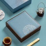 宣彩 茶饼收纳盒普洱茶茶饼盒357g茶饼礼盒空盒福鼎白茶包装盒空礼盒 茶趣典藏-蓝色-饼盒