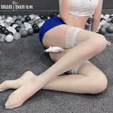 曼烟情趣内衣用品性感过膝丝袜女长筒袜防滑超薄孔雀边美腿袜白 7004