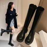 ZHR长筒靴女英伦风时尚百搭骑士靴女潮流气质舒适直筒女靴柔软亲肤厚底增高靴子女 BL77A 黑色（加绒） 37
