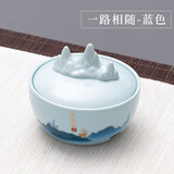 带盖火锅砚台陶瓷保湿墨碟不干墨书法专用不干笔墨池毛笔墨蝶笔架山多功能笔搁笔洗缸墨汁墨盒墨海文房四宝 火锅砚台【一路相随 蓝色】