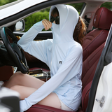 马迪安冰丝防晒衣女夏季户外骑行长袖防晒服衫连帽中长款防紫外线短外套 蓝色 均码（80-150斤可穿）