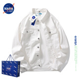 NASA LIKE官方潮牌牛仔外套男春秋季美式水洗夹克男女工装上衣情侣棉牛仔衣 白色 4XL  推荐180-200斤