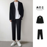 佐优品坠感西装套装男秋冬季西服外套韩版宽松休闲小西裤正装成人礼毕业 (两件套) 西装+西裤 XL建议148斤以内