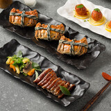 瓷鑫源不规则长方形寿司盘餐厅刺身长盘烤鱼盘甜品盘子日料摆盘陶瓷餐具 邹艺-流沙黑33cm