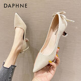 DAPHNE达芙妮法式高跟鞋仙女婚鞋小清新细跟尖头浅口单鞋 浅金色 35