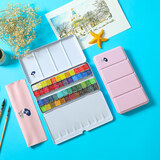 鲁本斯（PaulRubens）48色固体水彩颜料套装清新款便携水粉色彩颜料儿童初学美术生工具-粉色盒010905006