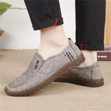 鸿兴祥老北京布鞋男鞋春秋透气休闲鞋防滑牛筋底爸爸鞋一脚蹬驾车鞋 8876男卡其单 40