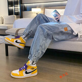 鲁宾克牛仔裤男秋季宽松束脚哈伦束脚裤男士休闲裤子男潮流工装男裤长裤 浅蓝色 XL