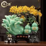 礼之源 招财玉白菜摆件金蟾工艺品 旺铺乔迁开业礼品家居客厅酒柜装饰品 14寸蓝冰色福禄百财长31宽11高35CM