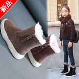 小逗熊女童厚绒雪地棉靴儿童加绒鞋防滑软底防水保暖鞋大棉冬季新款舒适 咖啡色 37码 鞋内长23cm