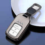 迪加伦 全包金属 本田钥匙套十代思域雅阁新CRV冠道UR-V英诗派皓影飞度专用汽车钥匙包 太空灰+真皮钥匙挂扣